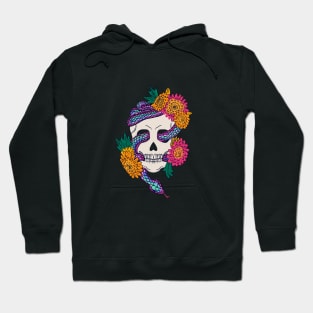 Floral Skull Snake on Midnight Blue Hoodie